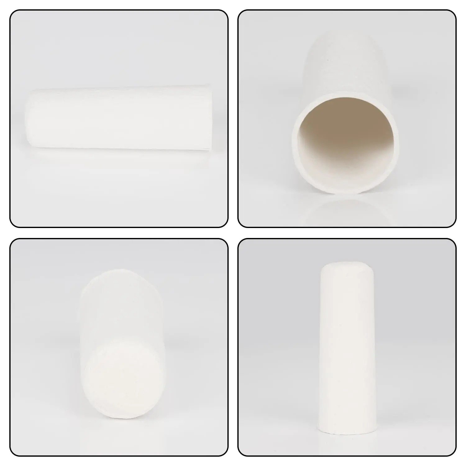 A collection of different sized Soxhlet extraction thimbles made from cellulose and glass fiber